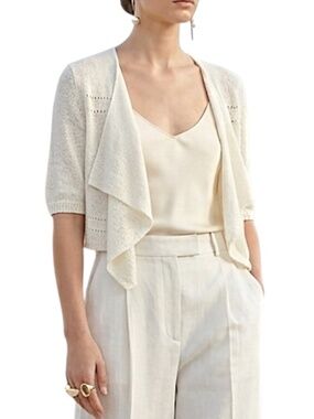 Minimalist old money cropped open front short sleeve ivory cardigan sweater